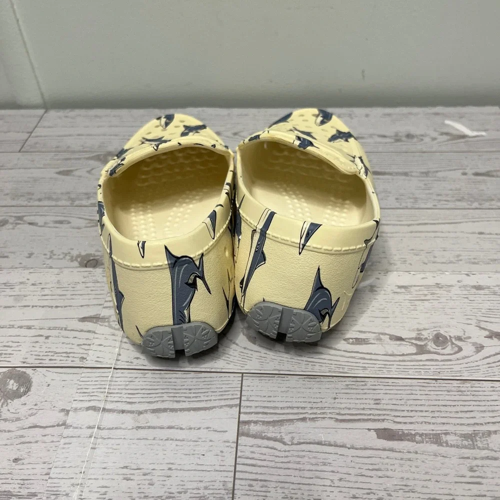 Floafers Kids Shark Print Porthole Loafers Cream Blue Water Shoes Size 1